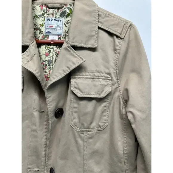 Old Navy Women's Utility Jacket Khaki Beige L Cotton Floral Lined Military Style - Picture 3 of 14